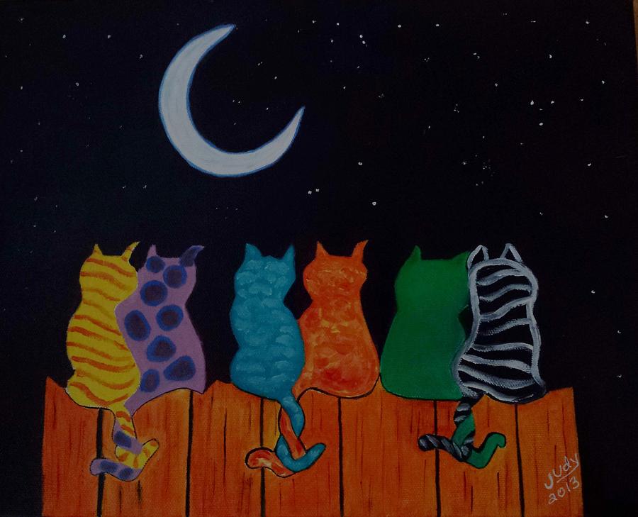 Cat Painting - Whimsical Cats by Judy Jones