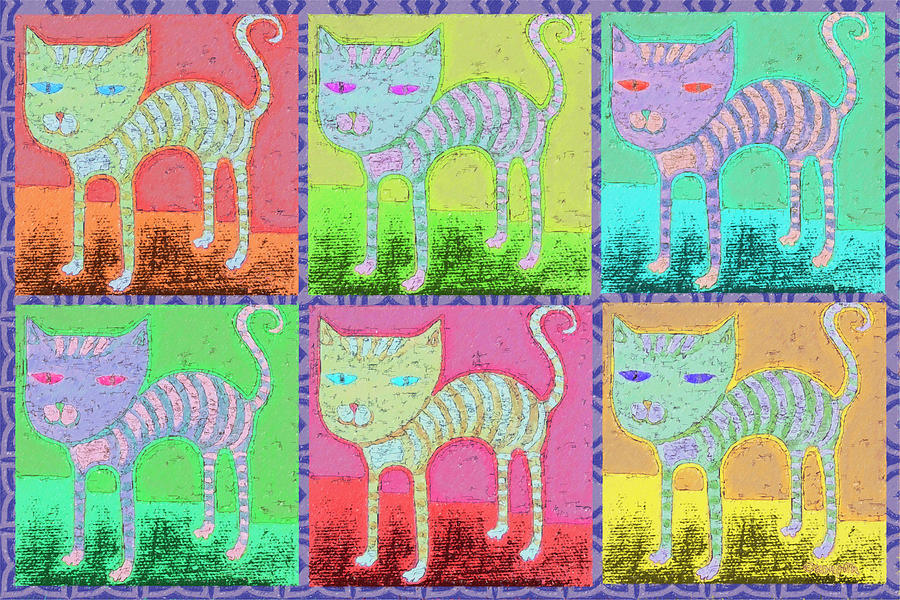 Whimsical Colorful Tabby Cat Pop Art Painting by Rebecca Korpita