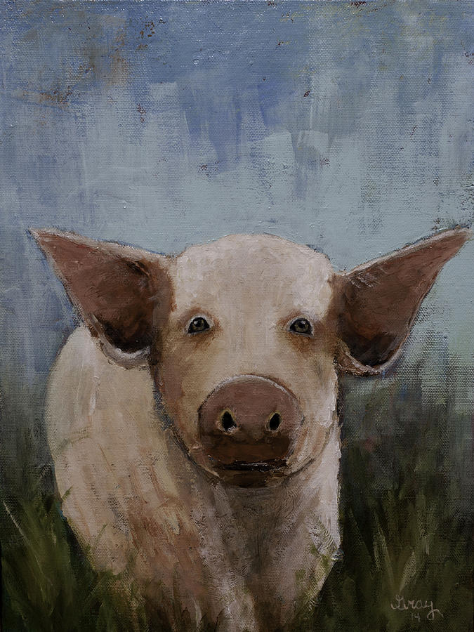 Whimsical Farm Animal PIG ORIGINAL PAINTING on Gallery Wrapped Canvas Painting by Gray  Artus