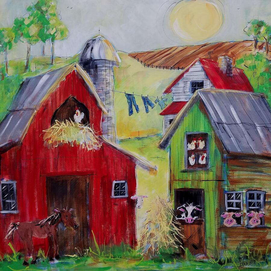 Whimsical Farm Painting by Terri Einer