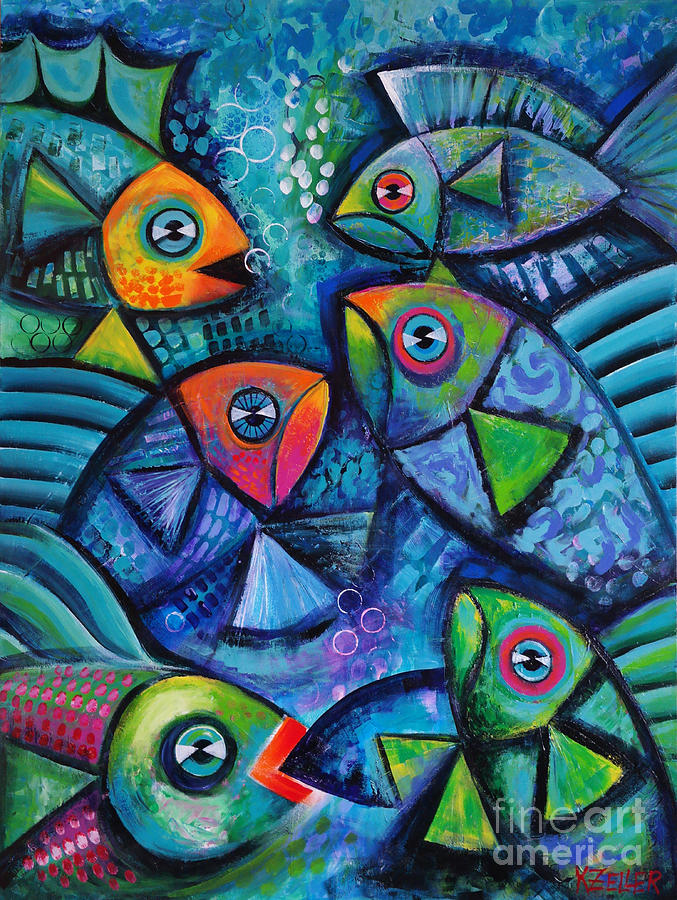 Whimsical fish Painting by Karin Zeller