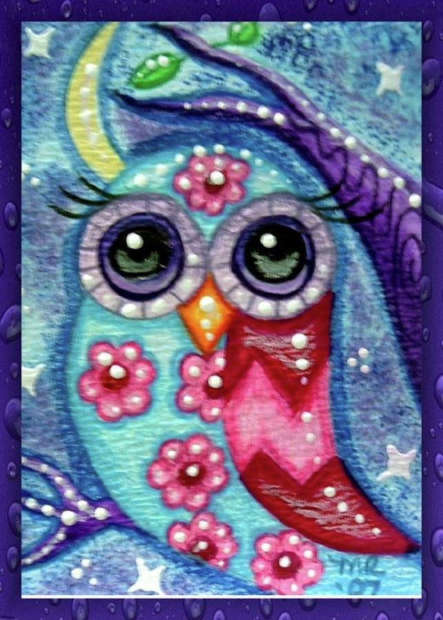 Whimsical Floral Owl Painting by Monica Resinger