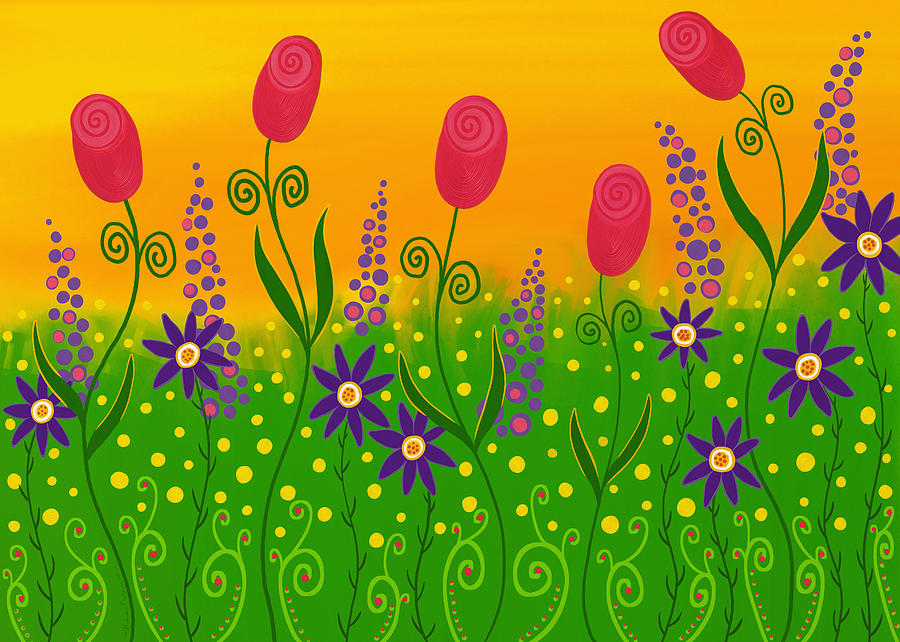 Flower Digital Art - Whimsical Flower Garden by SharaLee Art