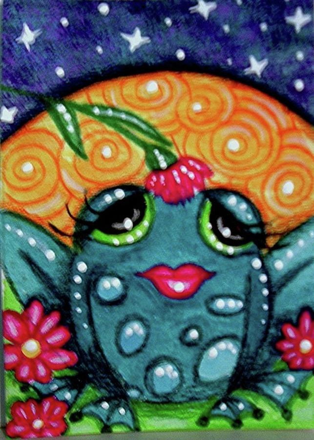 Whimsical Frog in Moonlight Painting by Monica Resinger