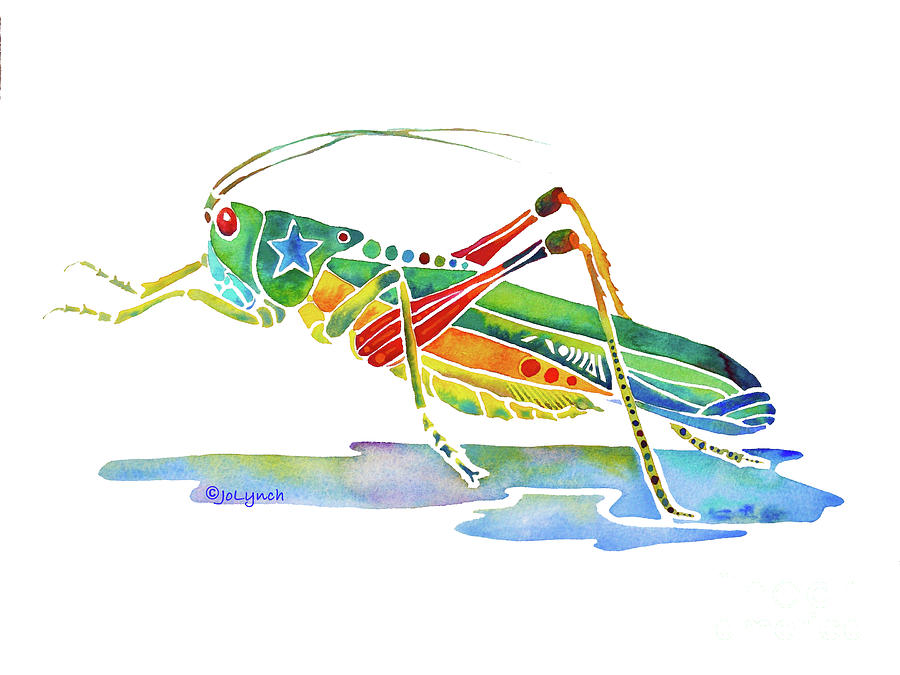 Whimsical Grasshopper  Painting by Jo Lynch