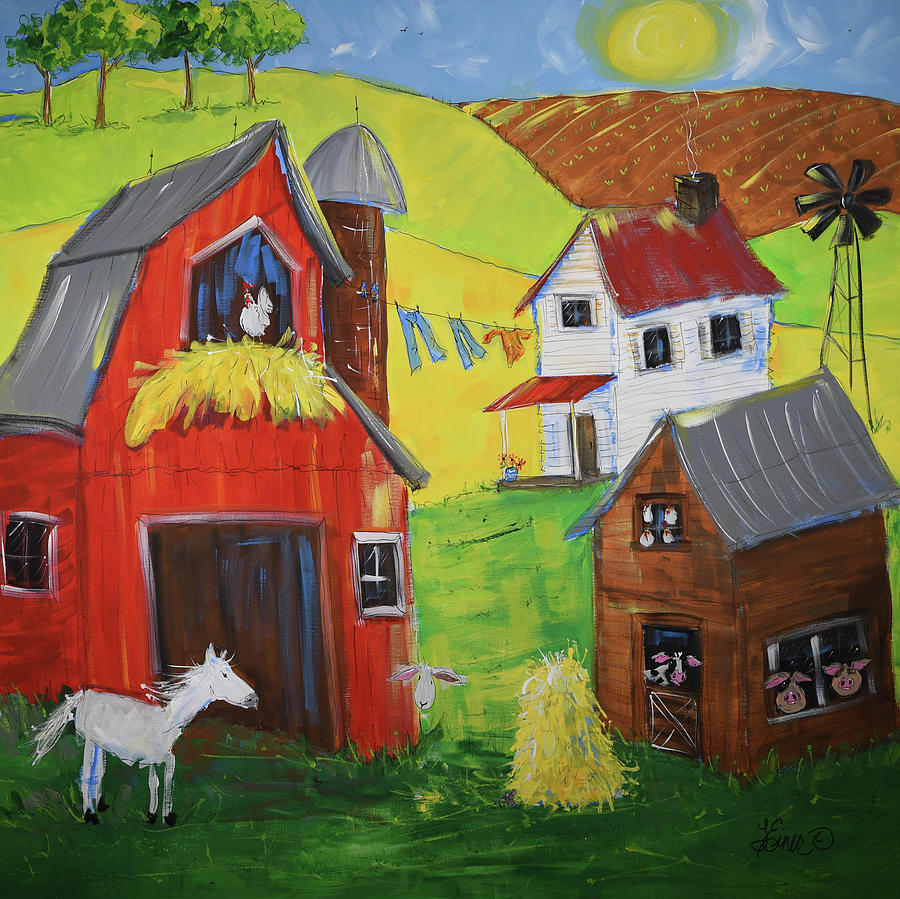 Whimsical Hobby Farm Painting by Terri Einer