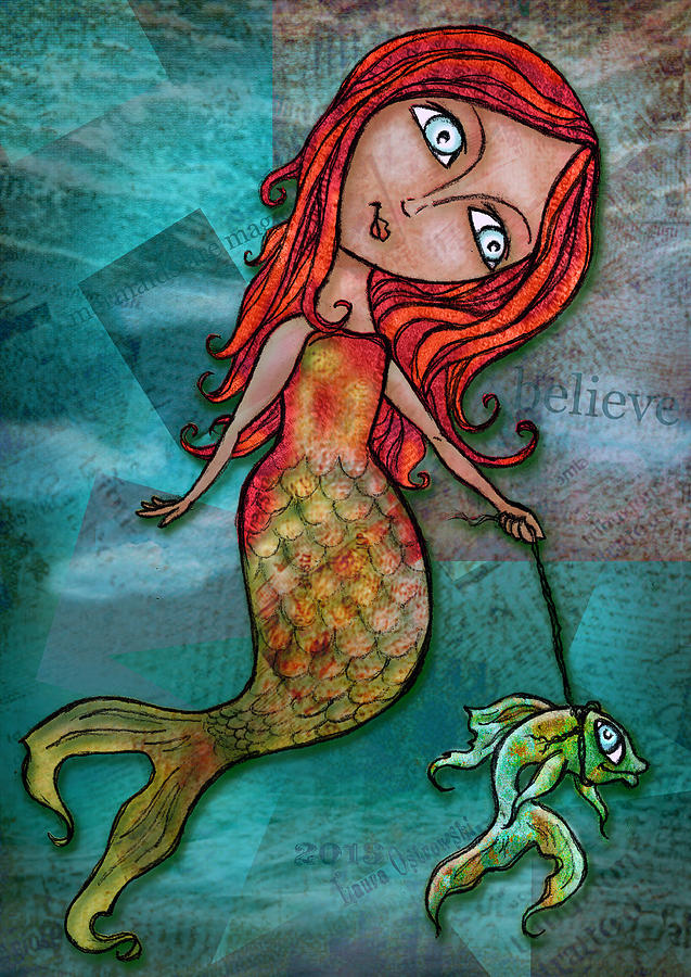 Whimsical Mermaid Walking Fish Digital Art by Laura Ostrowski