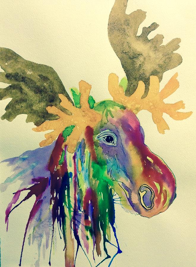 Whimsical Moose - Multicolored Painting by Ellen Levinson