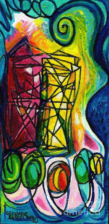 Creve Coeur Streetlight Banners Whimsical Motion 1 Painting by Genevieve Esson