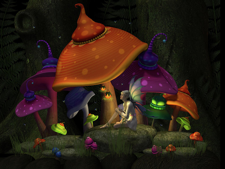 Fantasy Digital Art - Whimsical Mushrooms by David Griffith