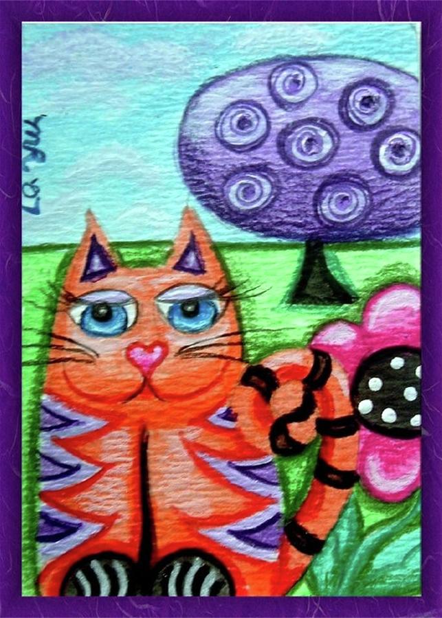 Whimsical Orange Striped Kitty Cat Painting by Monica Resinger