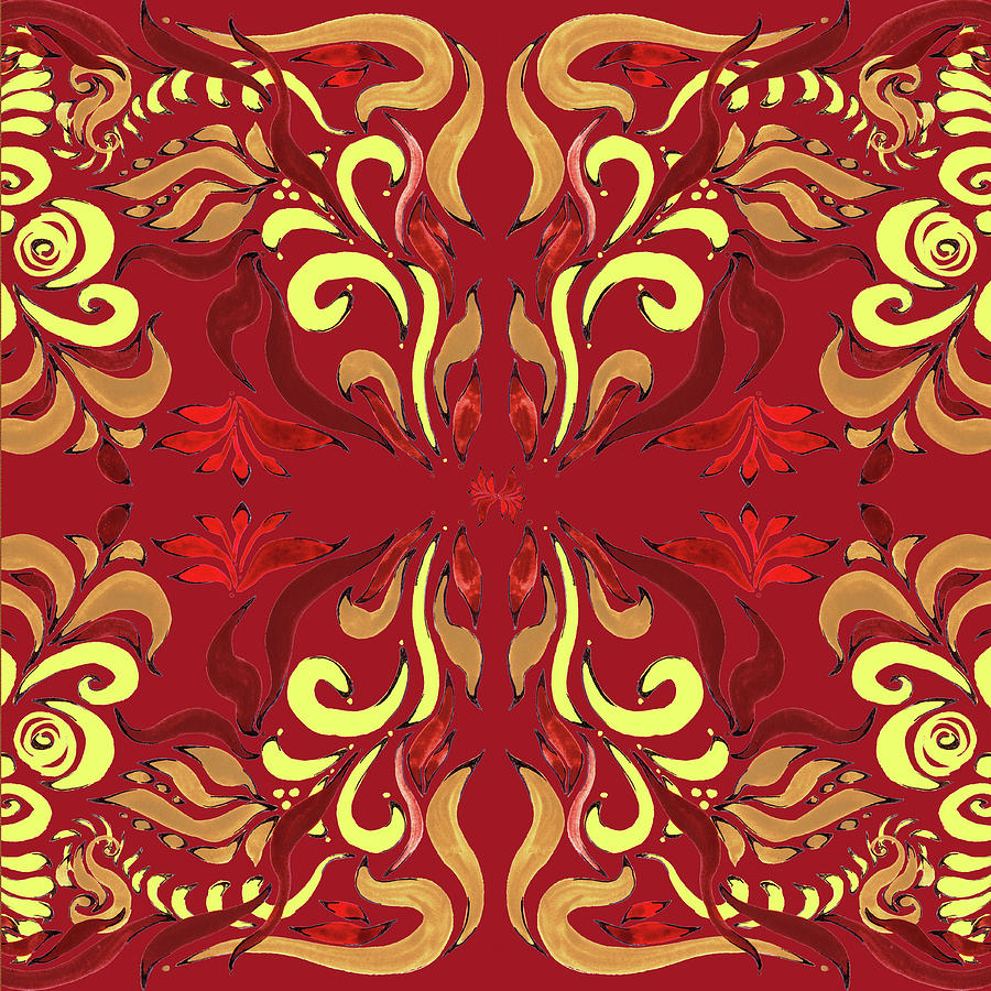 Whimsical Organic Pattern In Yellow And Red II Painting