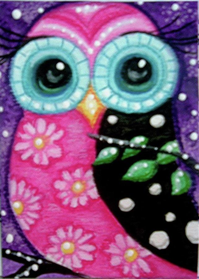 Whimsical Owl Painting by Monica Resinger