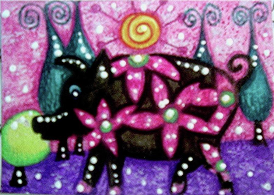 Whimsical Pig Painting by Monica Resinger