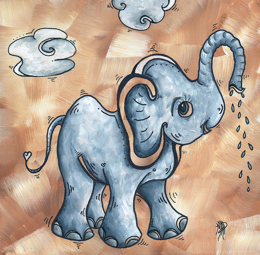 Whimsical Pop Art Childrens Nursery Original Elephant Painting ADORABLE by MADART Painting by Megan Aroon