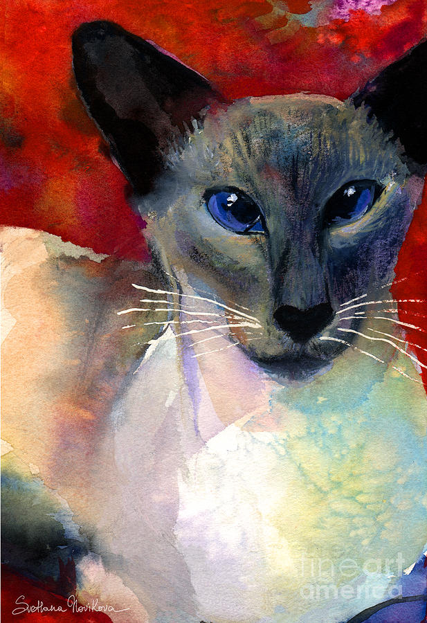 Whimsical Siamese Cat painting Painting by Svetlana Novikova