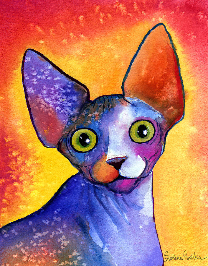 Sphynx Cat Gifts Painting - Whimsical Sphynx Cat painting by Svetlana Novikova