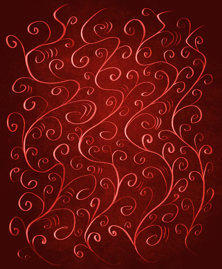 Whimsical Textured Glowing Rusty Red Swirls Digital Art by Boriana Giormova