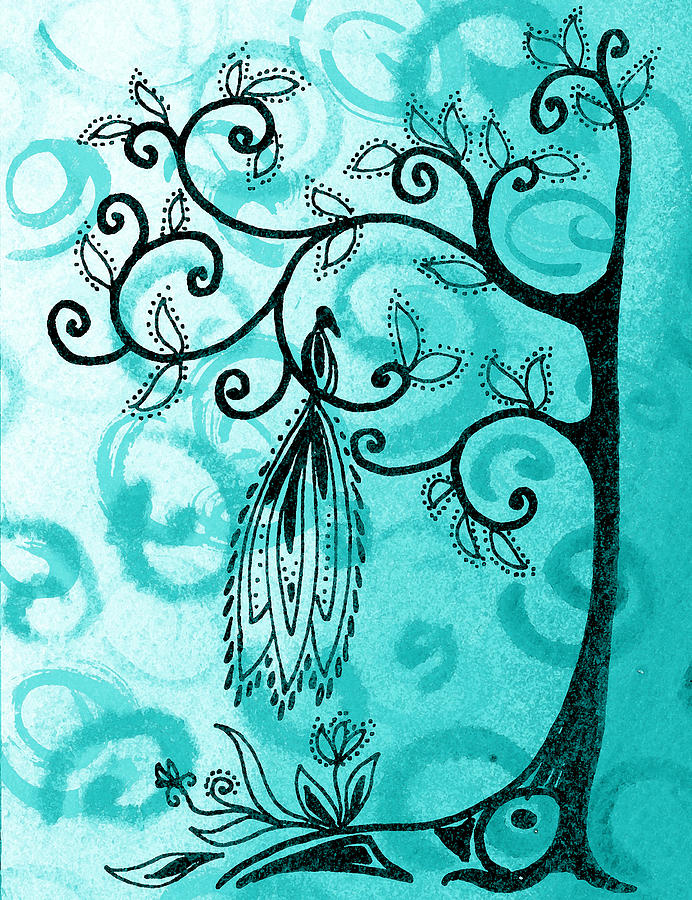 Whimsical Tree And Magical Bird Painting by Irina Sztukowski
