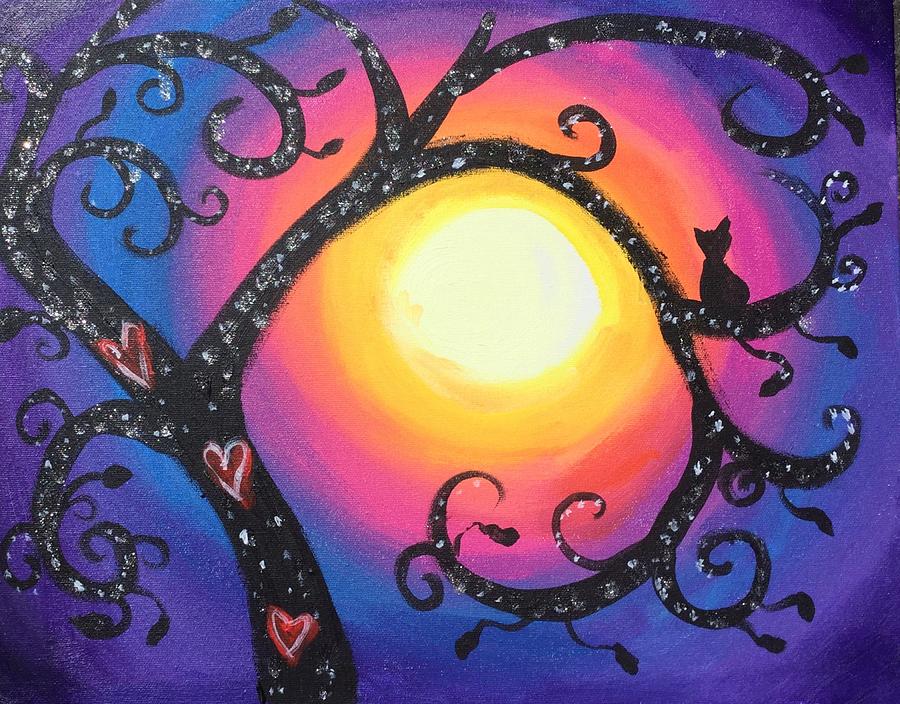 Whimsical Tree at Sunset Painting by Serenity Studio Art
