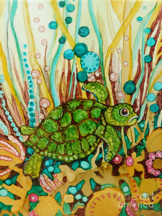 Whimsical Turtle Painting by Joan Clear