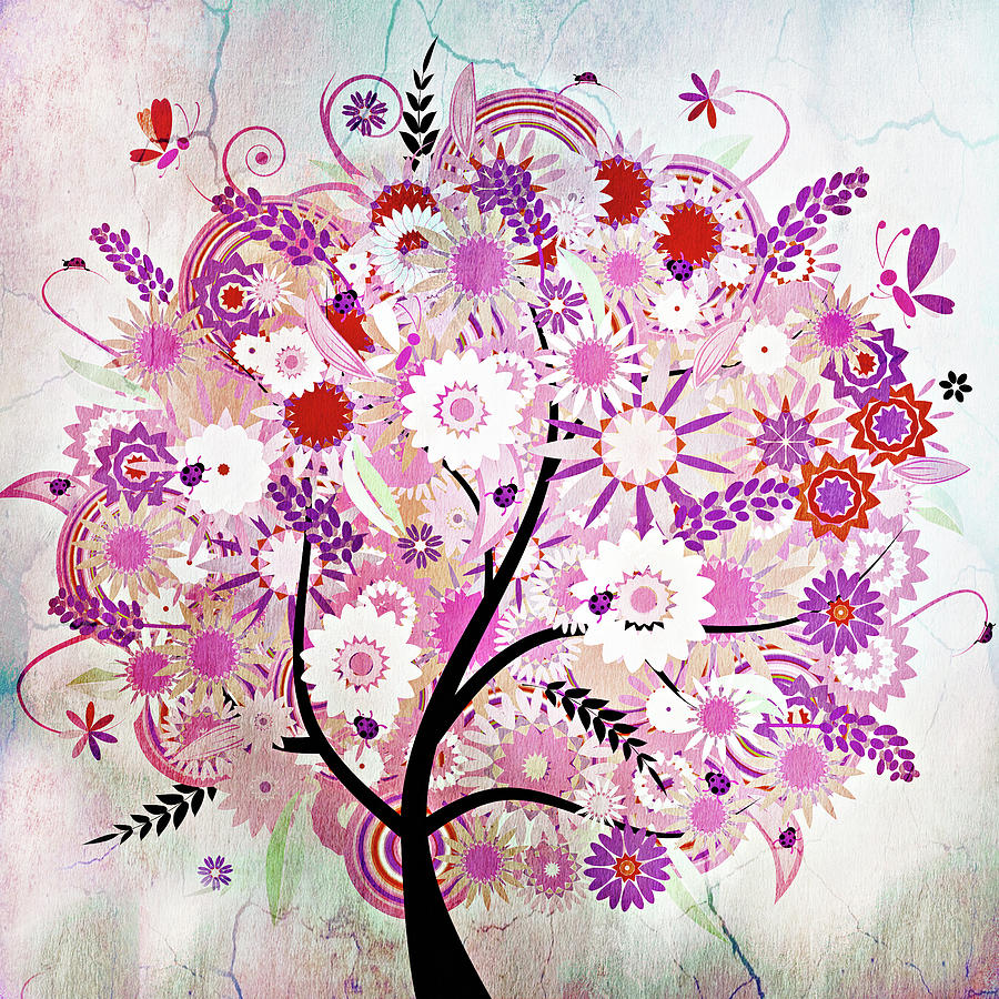 Whimsical Vintage Tree With A Tale To Tell Mixed Media