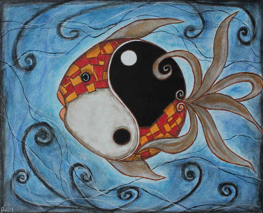 Whimsy Fish 3 Yin and Yang Painting by Rain Ririn