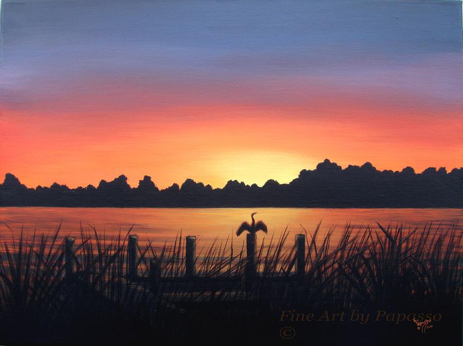 Sunset Painting - Whipporwill Lake Sunset by Kathie Papasso