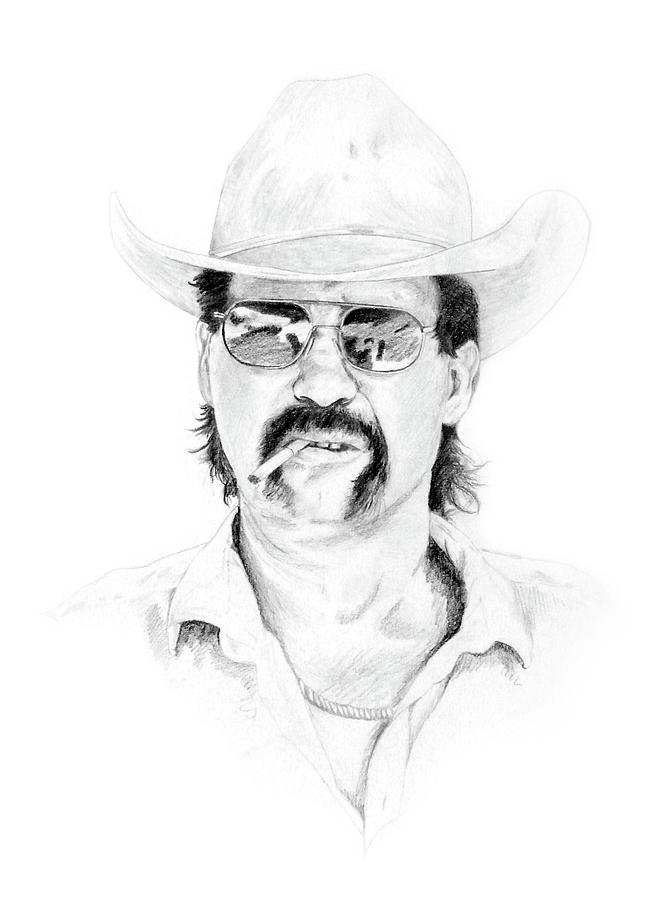 Cowboy Drawing - Whispering Pat by Idie Karr Cowboy Drawing - Whispering Pat by Idie Karr