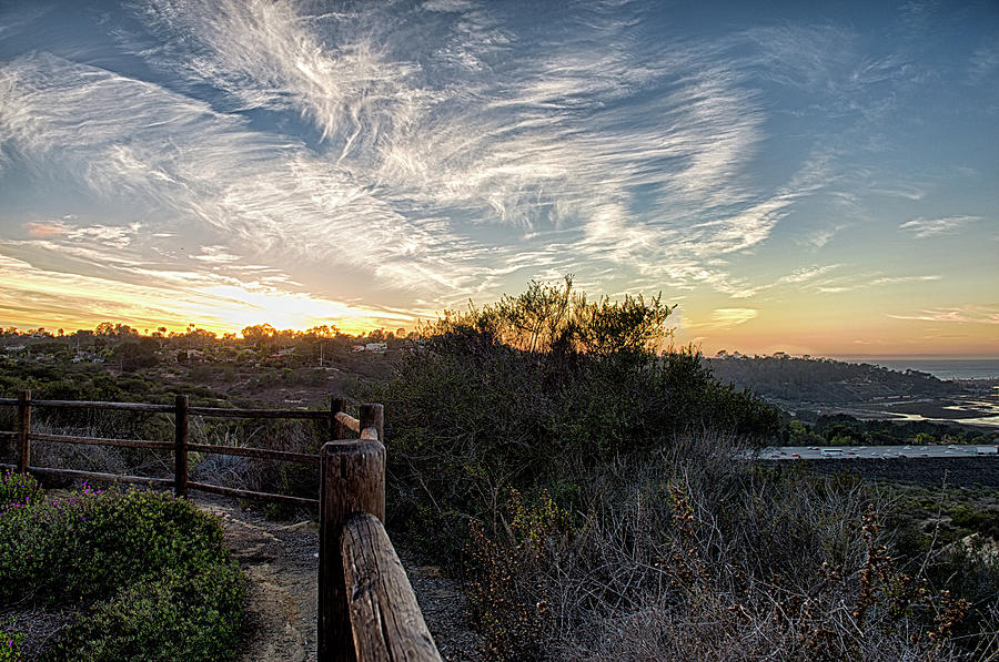 Whispy Clouded Sunset - Carmel Valley - San Diego - California Photograph by Bruce Friedman