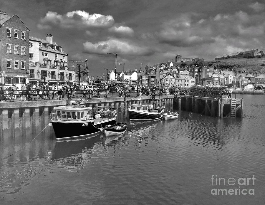 Whitby Harbour in Black and White Photograph by Joan-Violet Stretch