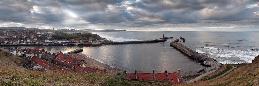 Whitby harbour panorama Photograph by Gary Eason