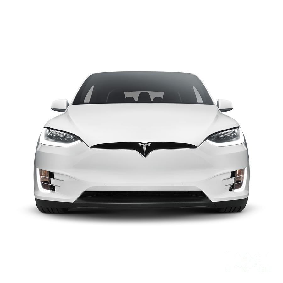 White 2017 Tesla Model X luxury SUV electric car front isolated art photo print Photograph by Maxim Images Exquisite Prints