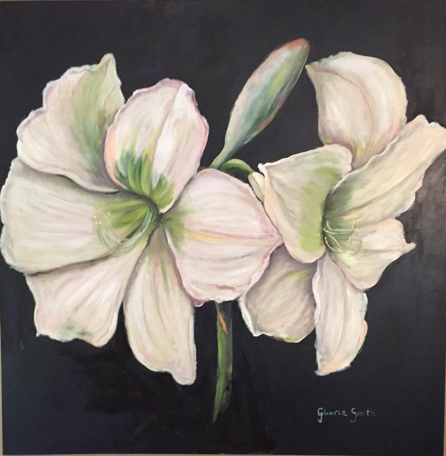 White Amaryllis  Painting by Gloria Smith