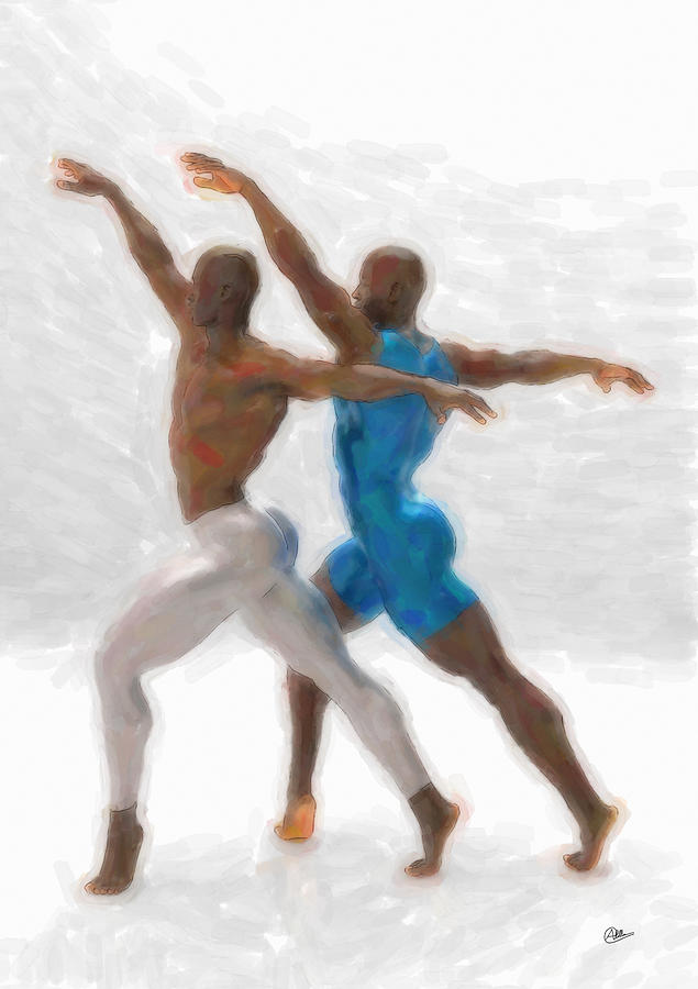 Two Dancers Painting - White and Blue Dancers by Quim Abella