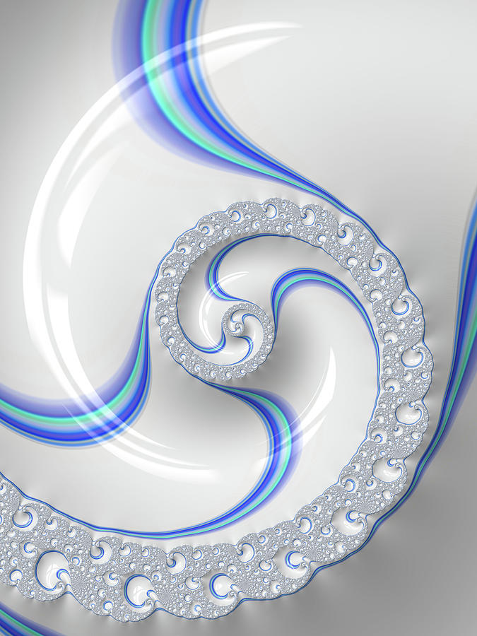 White and blue spiral elegant and minimalist Digital Art by Matthias Hauser