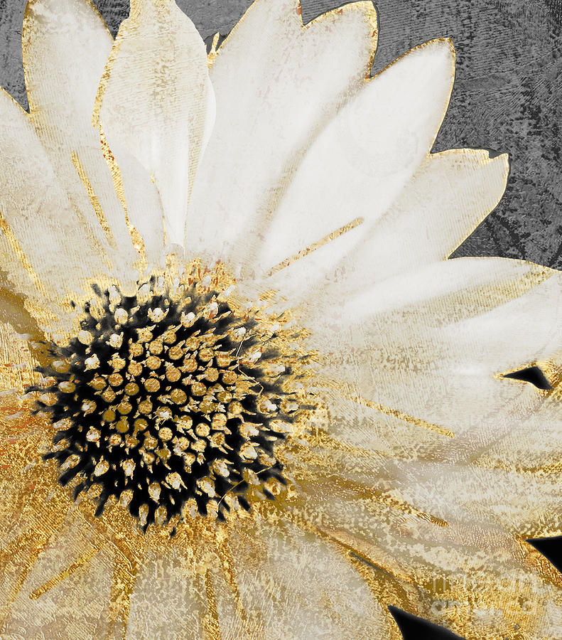 White and Gold Daisy Painting by Mindy Sommers