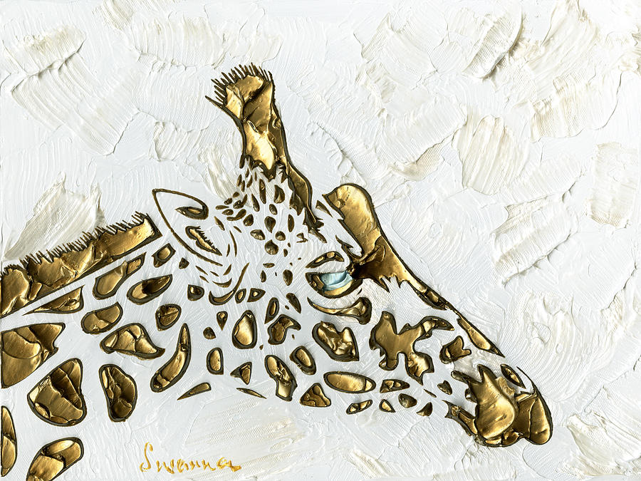Abstract Painting - White and Gold Giraffe by Susanna Shaposhnikova