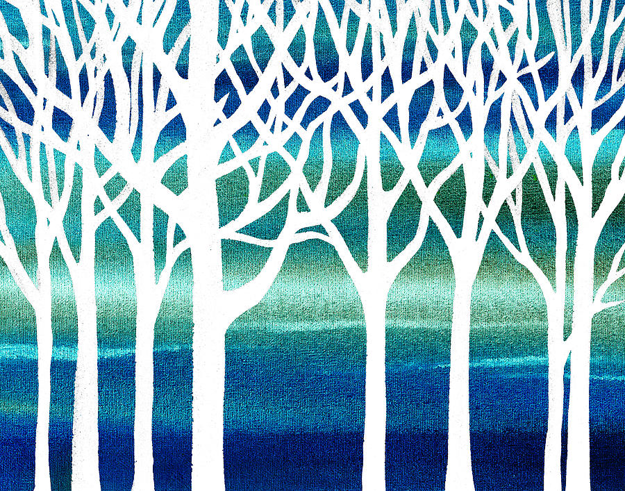 White And Teal Forest Painting by Irina Sztukowski