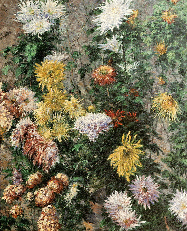White and Yellow Chrysanthemums in the Garden at Petit Gennevilliers Painting by Gustave Caillebotte