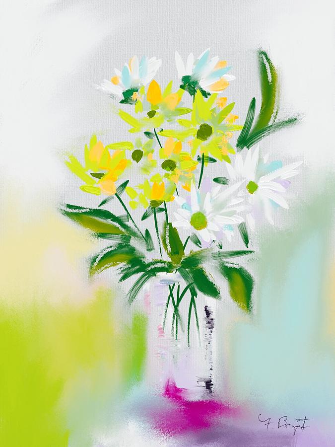 White and Yellow Digital Art by Frank Bright