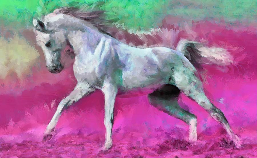 White Arabian Horse Art Digital Art by Caito Junqueira