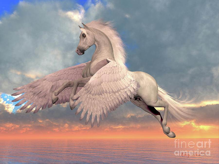 White Arabian Pegasus Horse Digital Art by Corey Ford