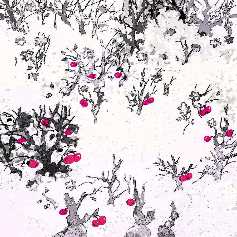 Abstract Digital Art - White as Snow with Cherries by William Russell Nowicki