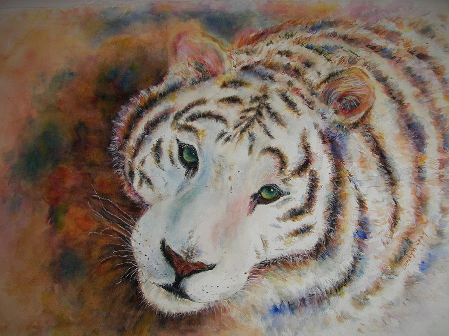 White Bengal Tiger Watercolor Painting