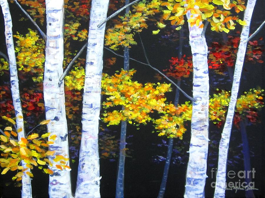 White Birches on Black Painting by Anne Marie Brown