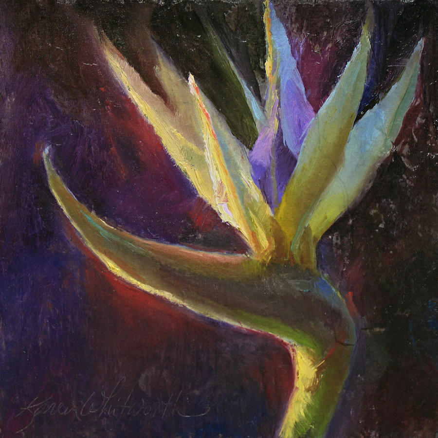 White Bird of Paradise -Tropical Flower Painting Painting by K Whitworth