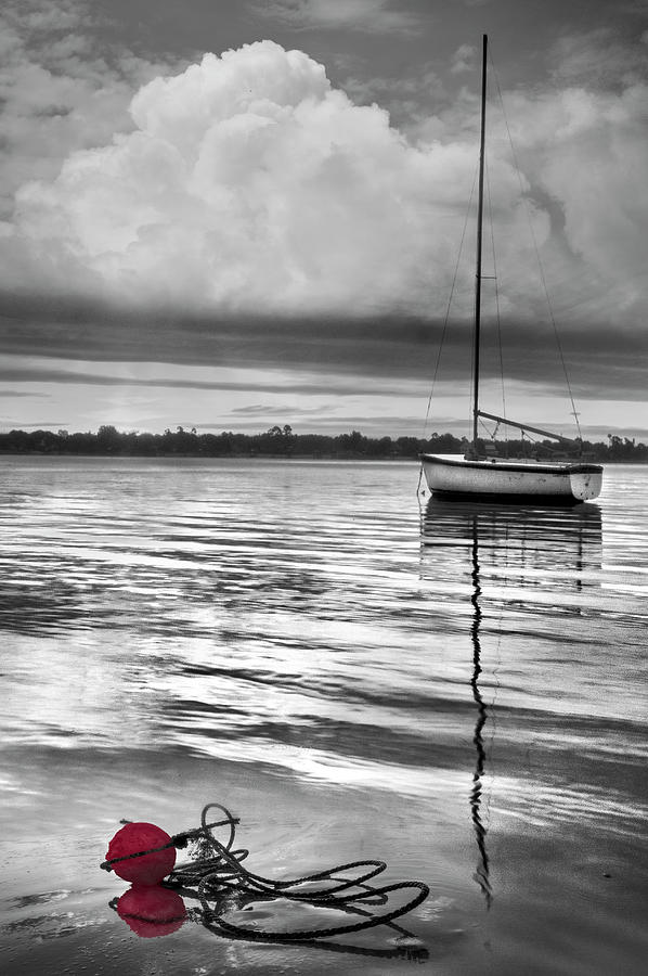 White Boat in Creative Black and White Silver Tones Photograph by Debra and Dave Vanderlaan