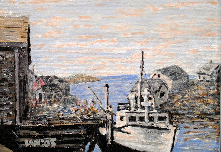 White Boat in Peggys Cove Nova Scotia Painting by Ian  MacDonald
