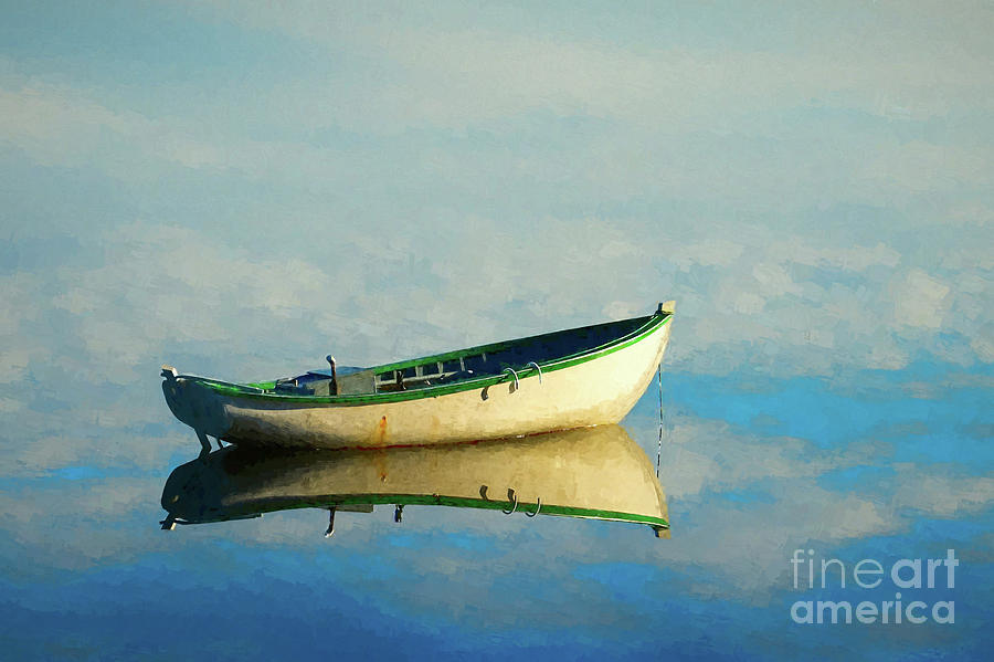White boat reflection - painterly Photograph by Les Palenik